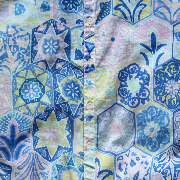 Talbots Blue Print Cotton Peasant Boho Blouse Top Floral Top Plus Size 2X Summer - Picture 4 of 9